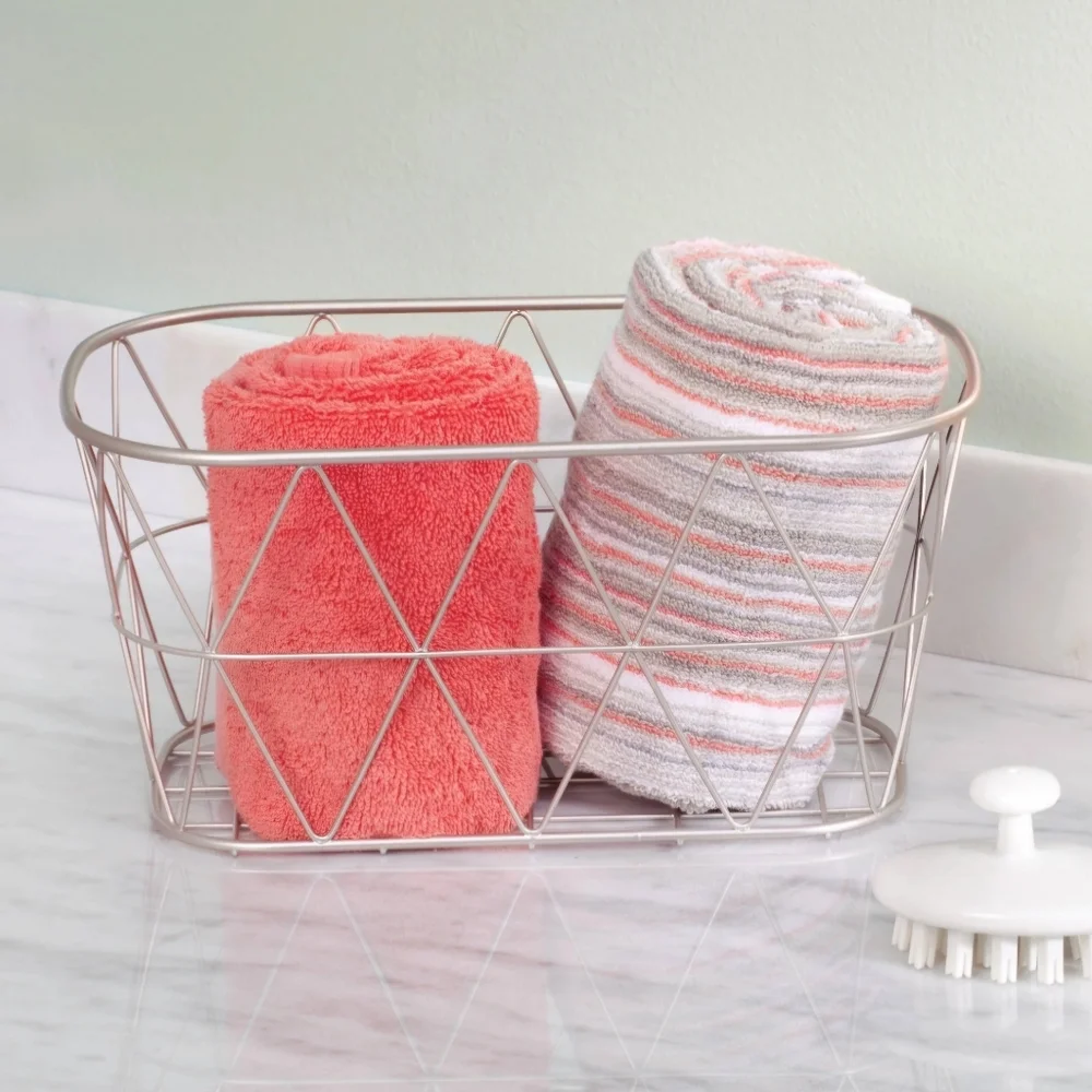 BETTER HOMES and GARDENS Small Bathroom Satin Steel Wire Silver Storage Basket
